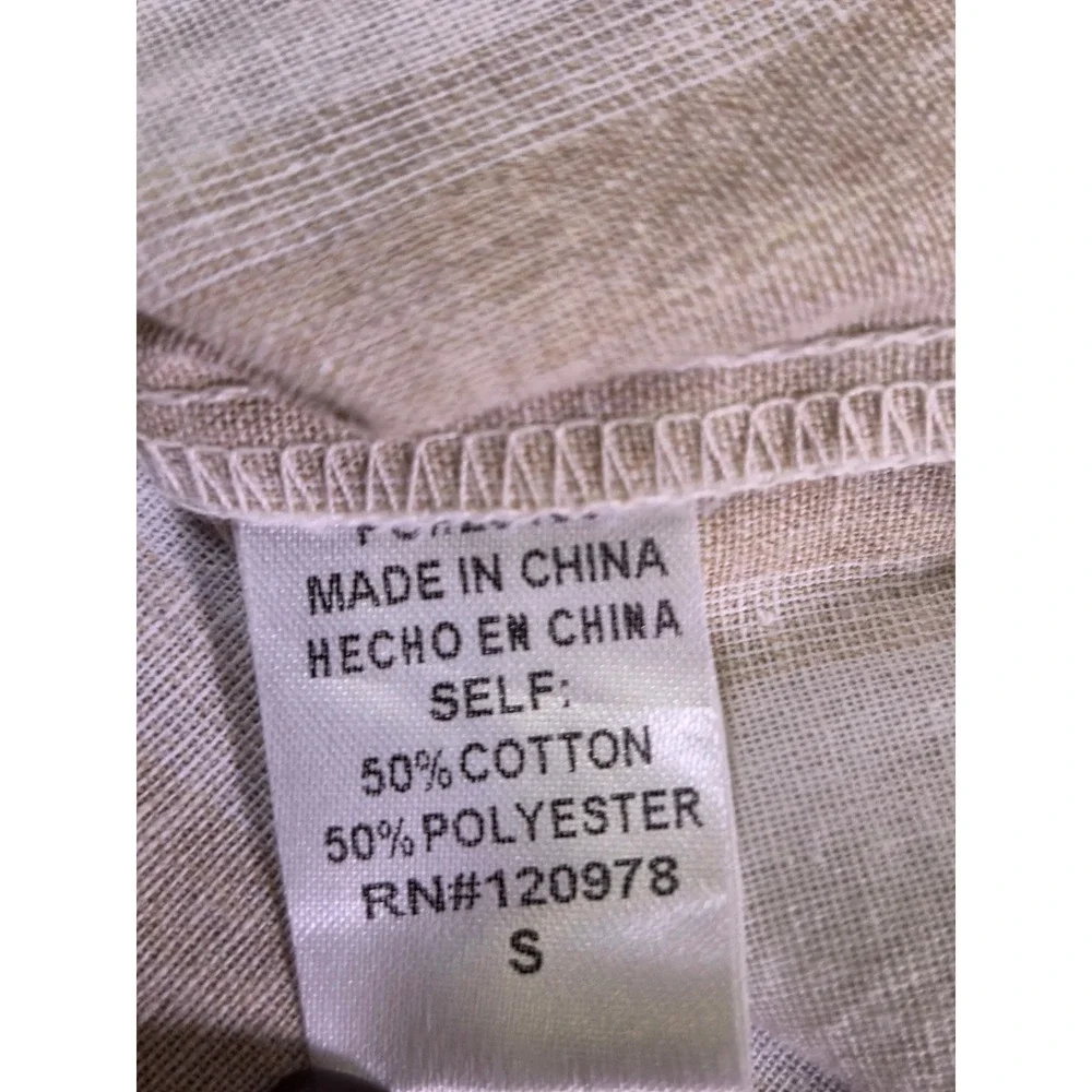 Entro Womens Small Tan White  Floral Embroidered Ruffle Babydoll Top Blouse - Picture 4 of 5